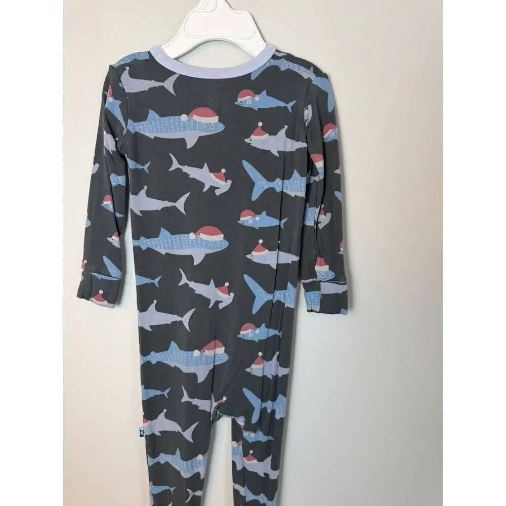kickee pants bamboo santa shark footie pajamas size 2T